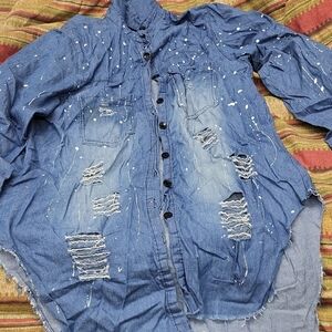 Distressed Blue Button-Up Shirt